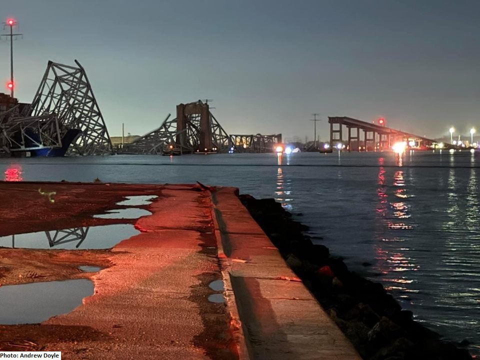 Francis Scott Key Bridge Collapses in Baltimore After Collision with Container Ship