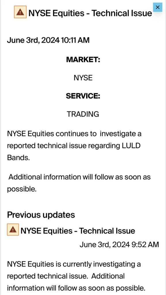 Technical Issue Causes Multiple Volatility Trading Halts on NYSE; Investigation Underway