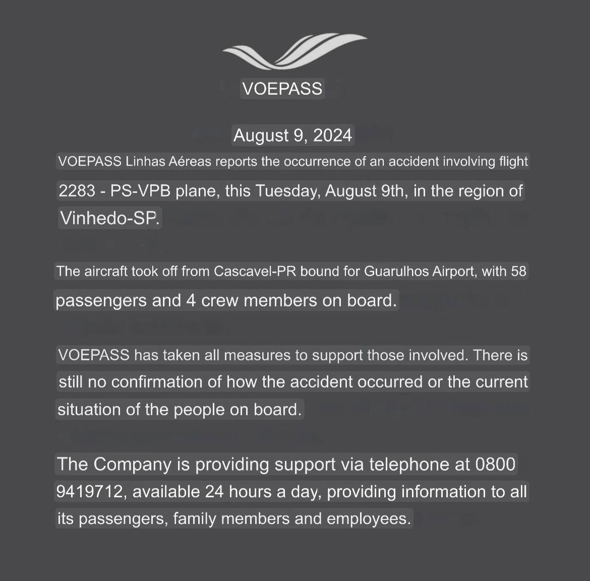 Voepass Flight 2283 Crashes Into Homes In Vinhedo; Number Of Victims