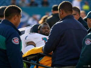 Dolphins' Grant DuBose Stretchered Off After Brutal Helmet-to-Helmet Hit in Loss to Texans