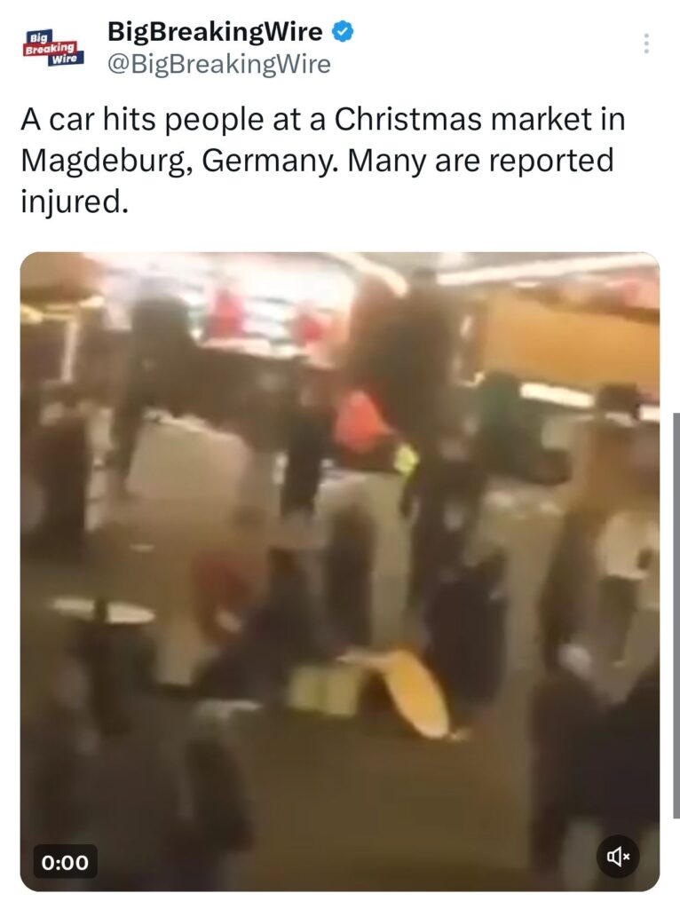 Car Crashes Into Crowd at Christmas Market in Magdeburg, Germany; Driver Arrested