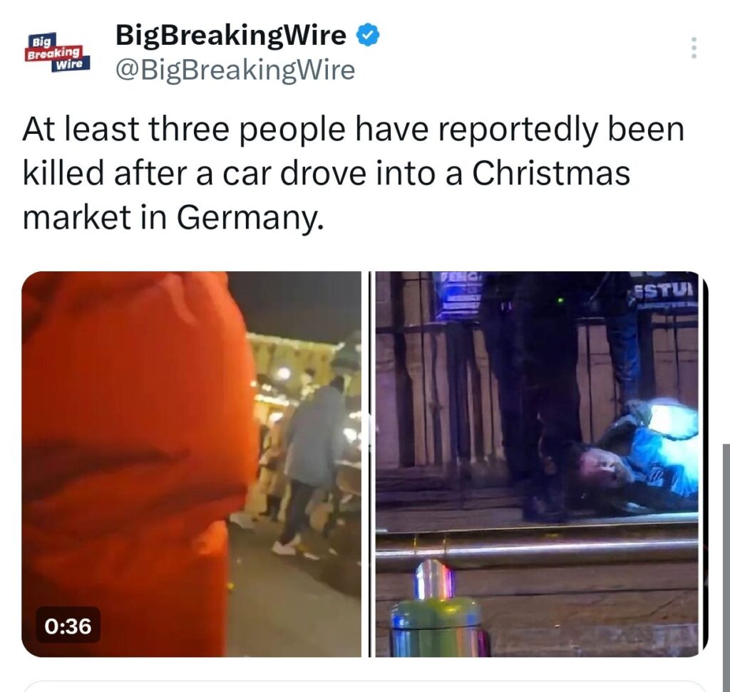 Car Crashes Into Crowd at Christmas Market in Magdeburg, Germany; Driver Arrested