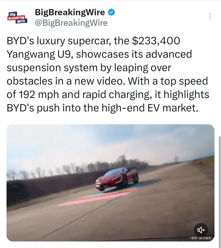 BYD Unveils Luxury Supercar Yangwang U9 with Jumping Technology and Impressive Features