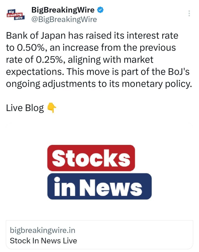 Bank of Japan Raises Interest Rate to 0.50%, One Board Member Dissenting Over Timing of Decision