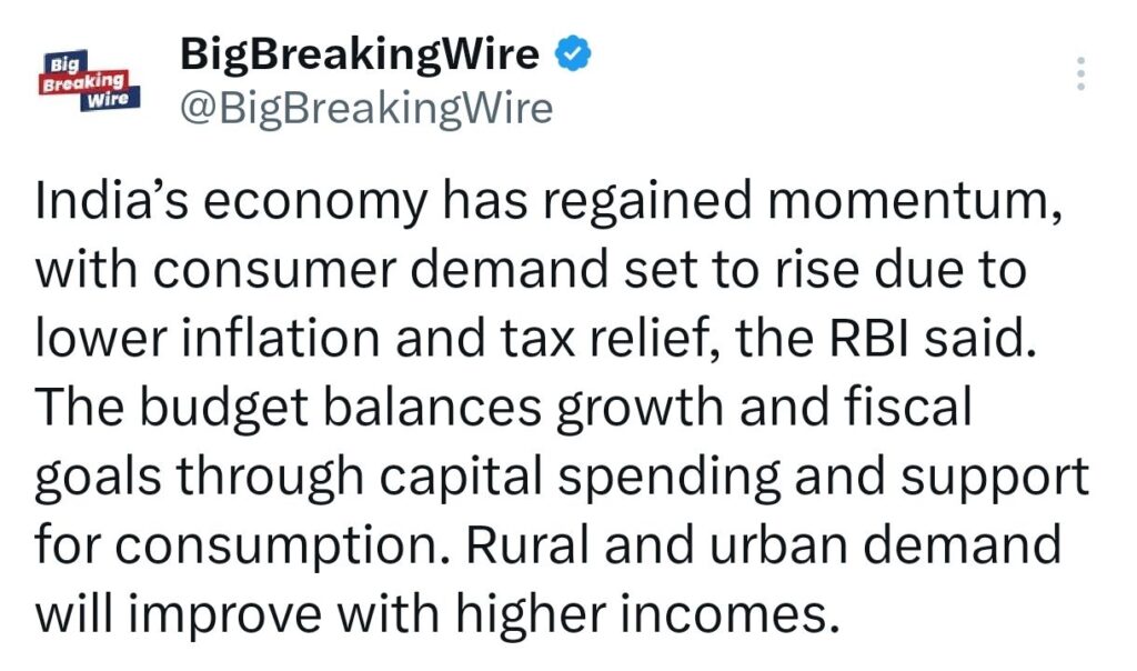 RBI Sees India’s Economic Recovery Strengthening Amid Policy Support