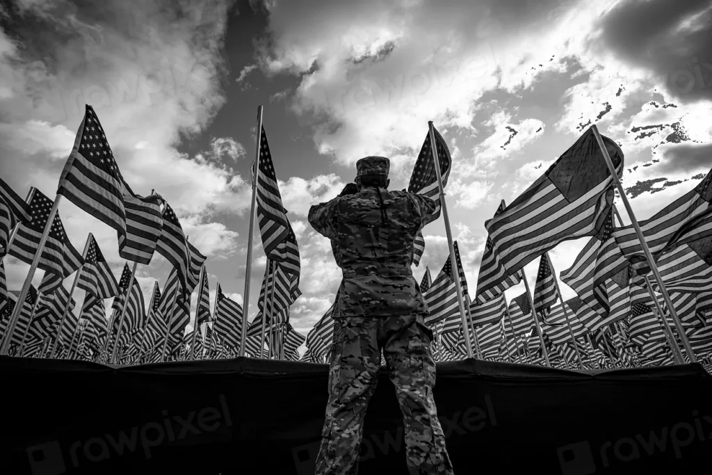 US army with American flags
