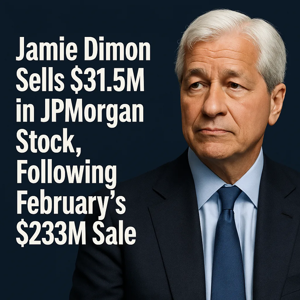 Jamie Dimon Sells $31.5M in JPMorgan Stock, Following February’s $233M Sale