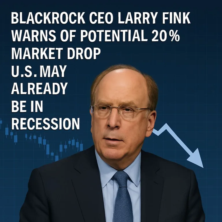 BlackRock CEO Larry Fink Warns: U.S. May Already Be in Recession, Markets Could Drop 20% More