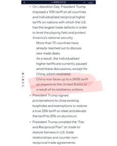 Trump’s Tariffs on China Spike to 245% Amid Retaliatory Trade War