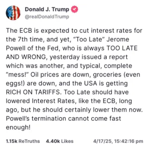 Trump Criticizes Fed Chair Jerome Powell Over Interest Rates