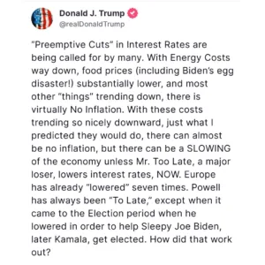 Donald Trump Urges Immediate Interest Rate Cuts, Criticizes Fed Chair Powell