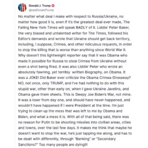 Trump Criticizes Media, Biden, and Obama Over Ukraine War