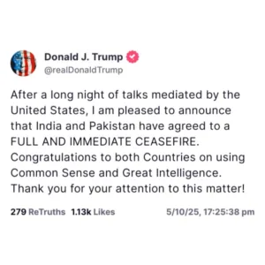 India and Pakistan Agree to Immediate Ceasefire After U.S.-Mediated Talks