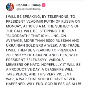 Donald Trump to Hold Talks with Putin and Zelenskyy to Discuss Ukraine War and Ceasefire