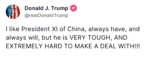 President Trump Says Xi Jinping Is “Very Tough” as U.S.-China Trade Tensions Rise