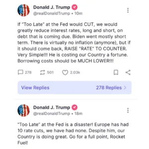 President Trump Slams Fed: Urges Full-Point Rate Cut, Calls Delay a “Disaster”