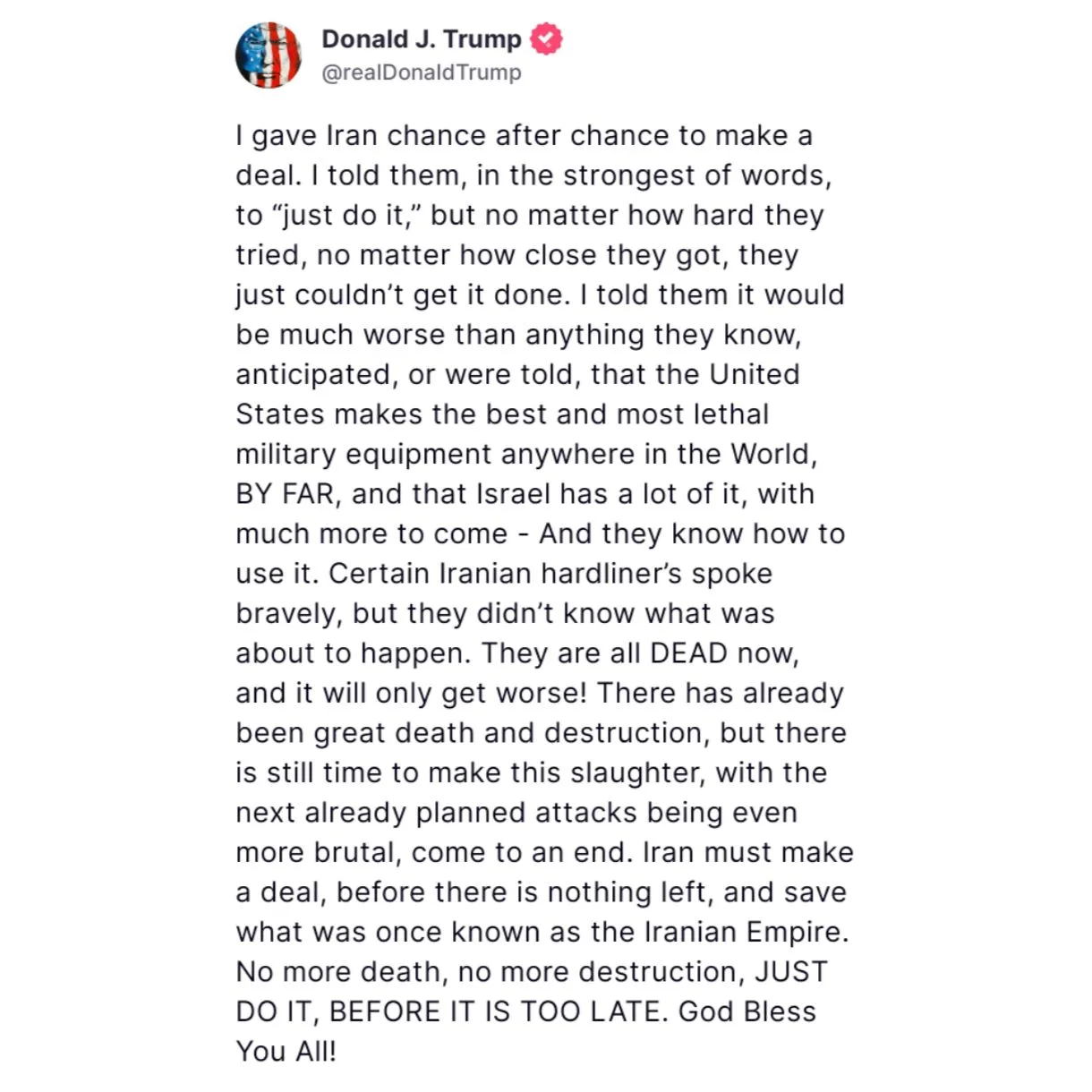 President Trump Warns Iran: “Make a Deal Before It’s Too Late”