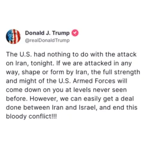 Trump Denies U.S. Involvement in Iran Strike, Warns of Retaliation if Attacked