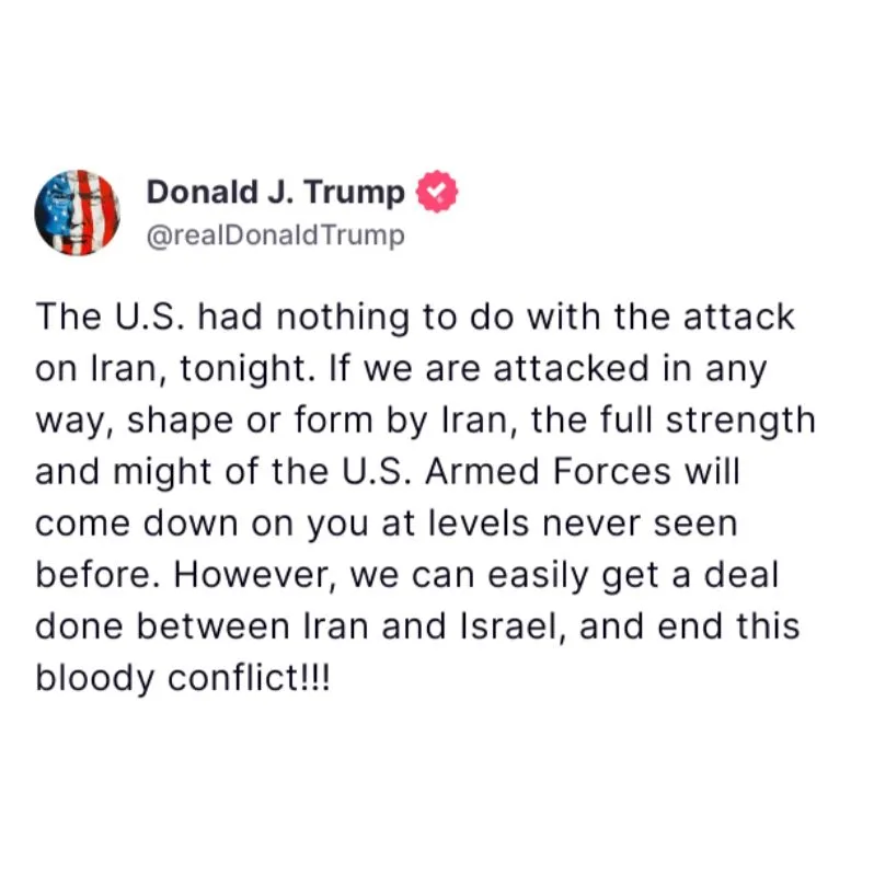 Trump Denies U.S. Involvement in Iran Strike, Warns of Retaliation if Attacked
