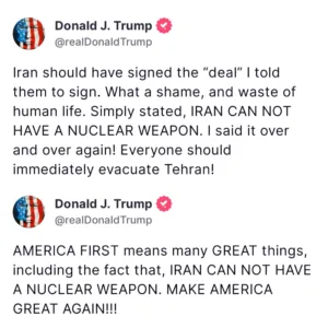 Trump Warns: “Everyone Should Immediately Evacuate Tehran”
