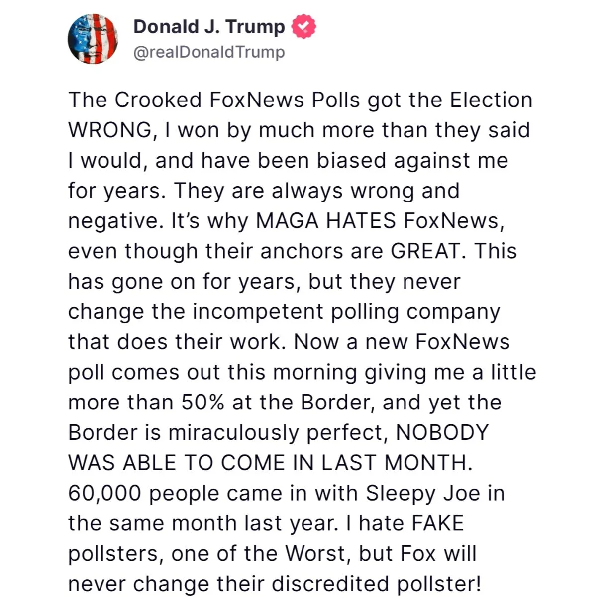 President Trump Criticizes Fox News Polls on Election and Border Issues