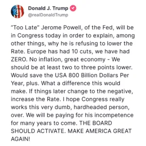 Trump Slams Fed Chair Powell, Demands Immediate Rate Cuts