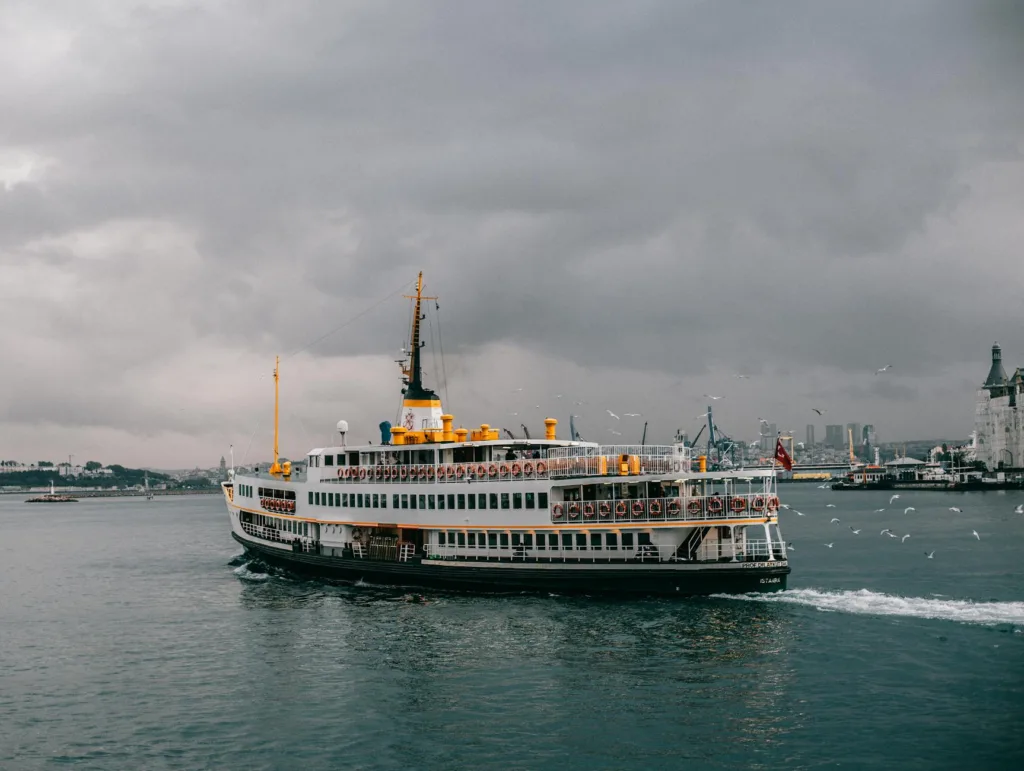 a ferry on the sea