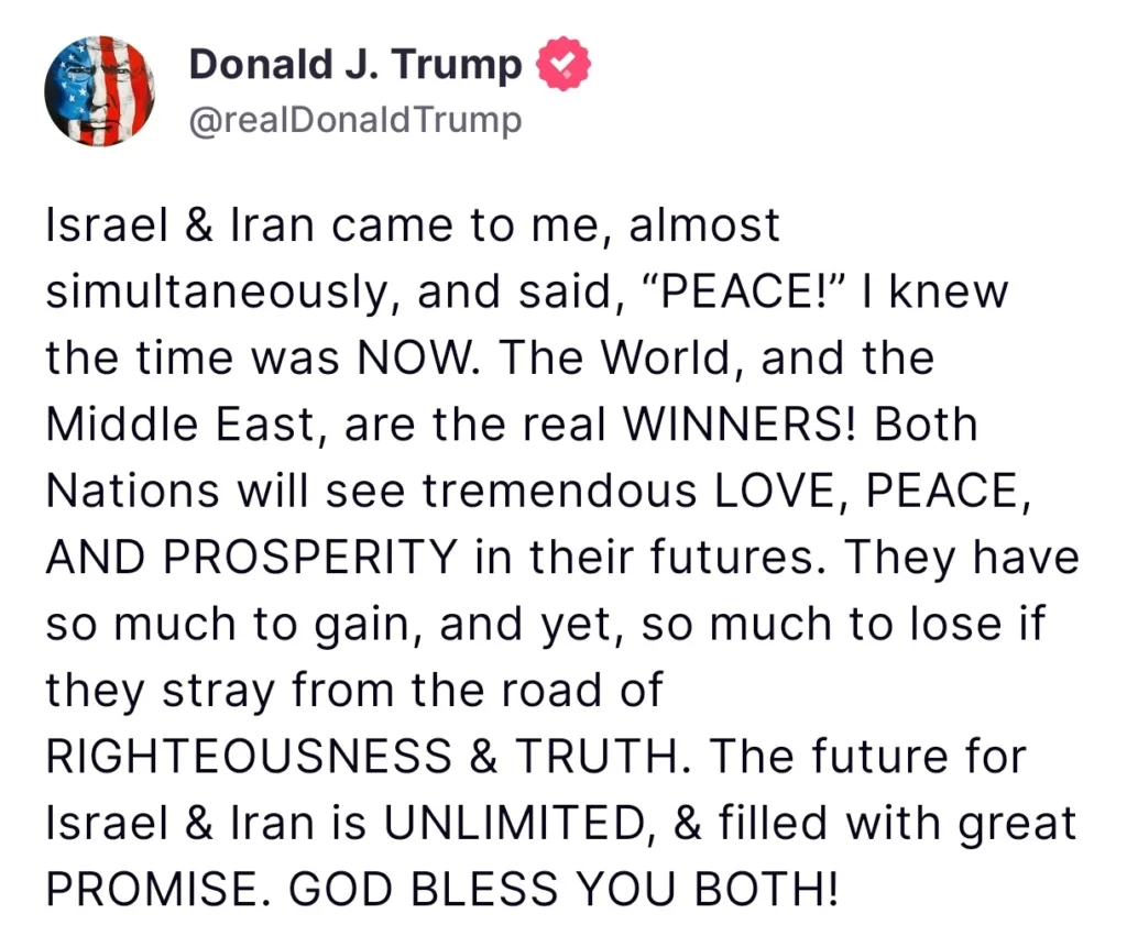 Donald Trump Says Iran-Israel Ceasefire Agreed, War to End in 24 Hours Donald Trump Says Iran-Israel Ceasefire Agreed, War to End in 24 Hours