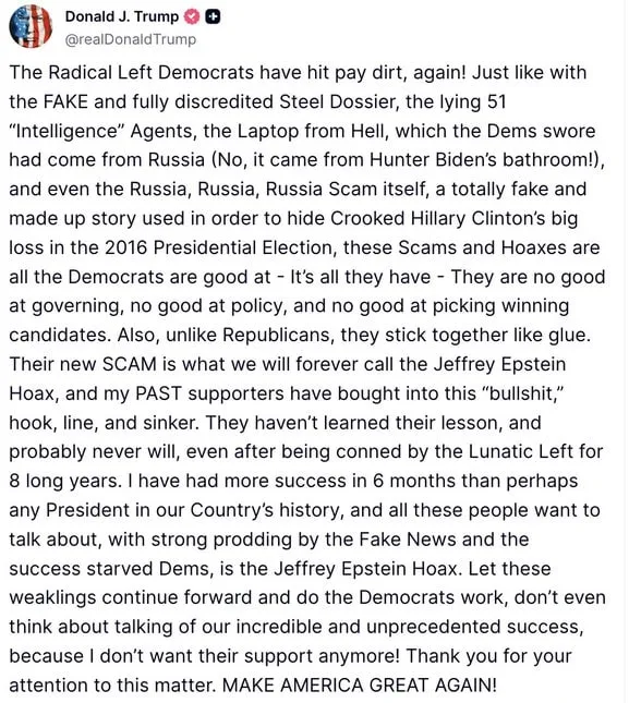 Donald Trump Slams ‘Jeffrey Epstein Hoax,’ Blames Democrats and Disowns Past Supporters 2 Your Pulse on Stocks, Finance, Markets & the Global Economy 1000108248 BigBreakingWire