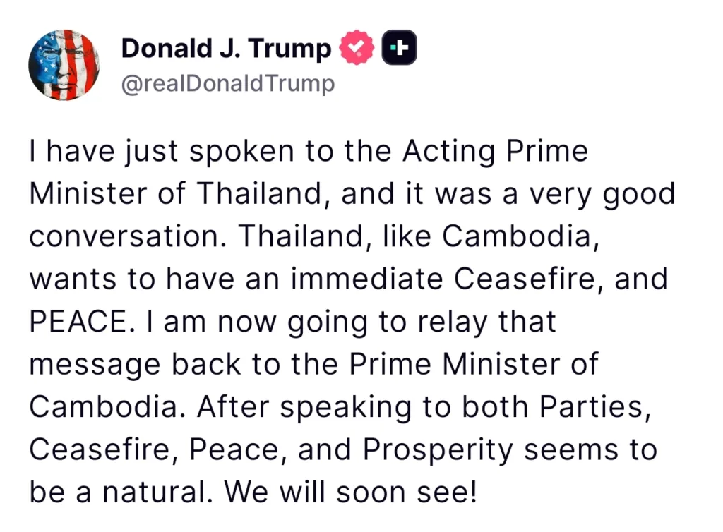 President Trump Pushes for Immediate Ceasefire Between Thailand and Cambodia 3 Your Pulse on Stocks, Finance, Markets & the Global Economy 1000112231 BigBreakingWire