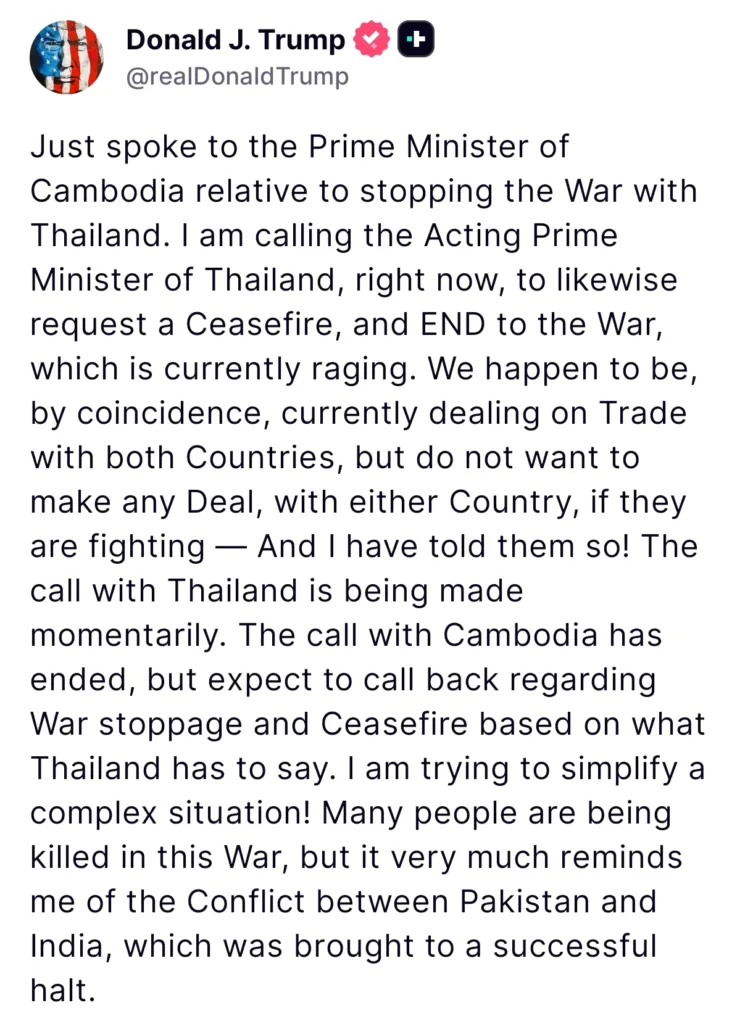 President Trump Pushes for Immediate Ceasefire Between Thailand and Cambodia 2 Your Pulse on Stocks, Finance, Markets & the Global Economy 1000112233 BigBreakingWire