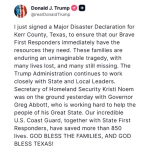 Texas Flash Flood Tragedy: President Trump Signs Major Disaster Declaration