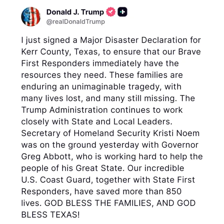 Texas Flash Flood Tragedy: President Trump Signs Major Disaster Declaration