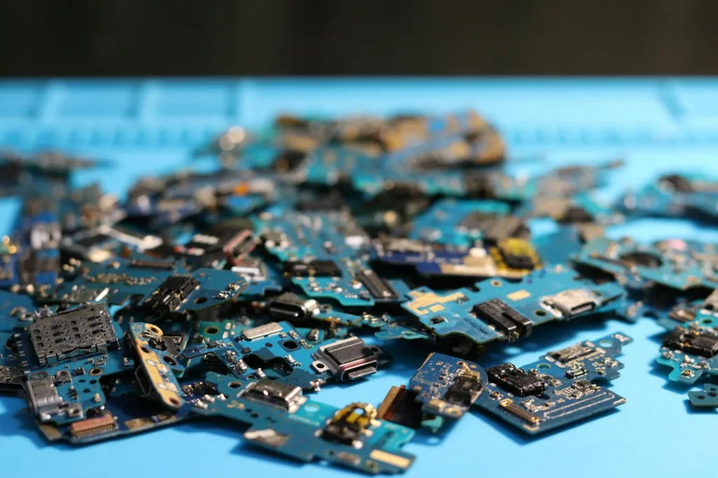 close up of disassembled electronic circuit boards