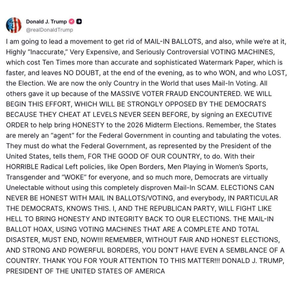 Donald Trump Announces Plan to Eliminate Mail-In Ballots and Voting Machines