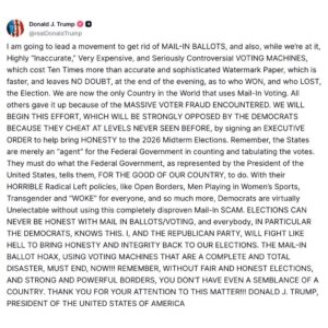 Donald Trump Announces Plan to Eliminate Mail-In Ballots and Voting Machines
