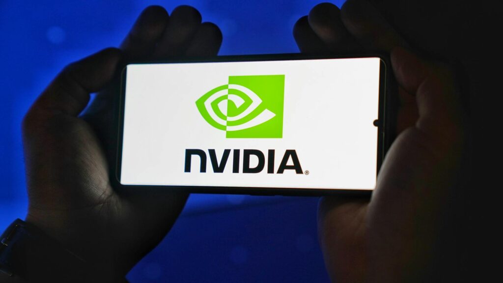 close up of nvidia logo displayed on smartphone