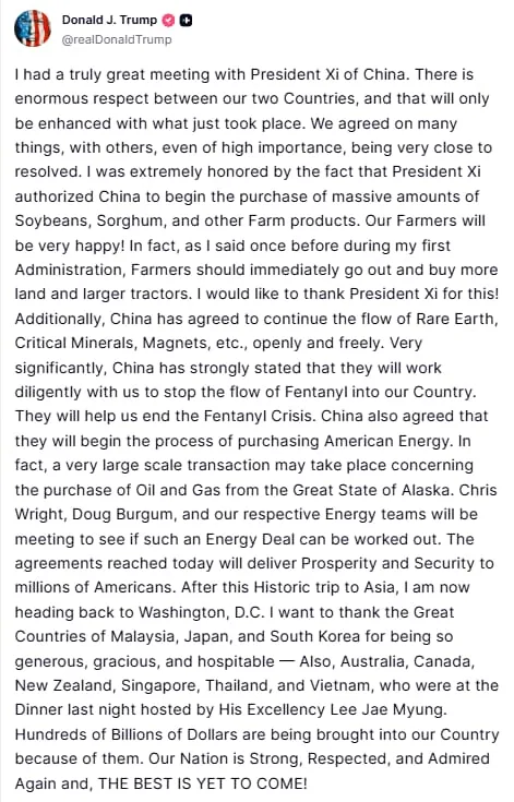 President Donald Trump Announces “Historic” Trade Agreements With China 2 Your Pulse on Stocks, Finance, Markets & the Global Economy 20251030 144254 BigBreakingWire