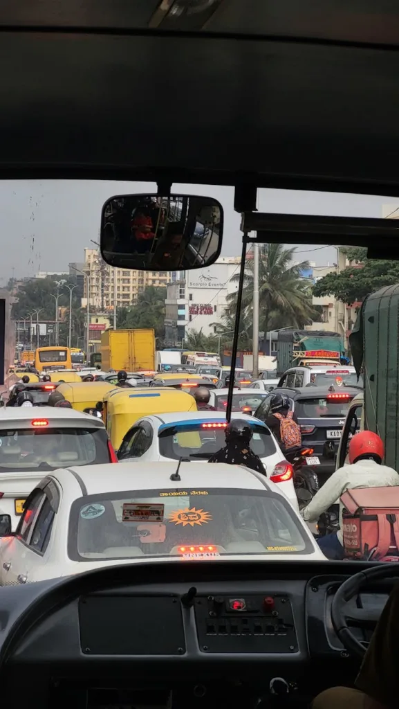 heavy traffic jam in bengaluru city streets