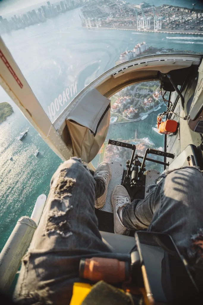 photo of person riding helicopter