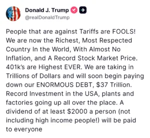 Donald Trump Says Tariffs Strengthen U.S. Economy and Help Pay Down Debt