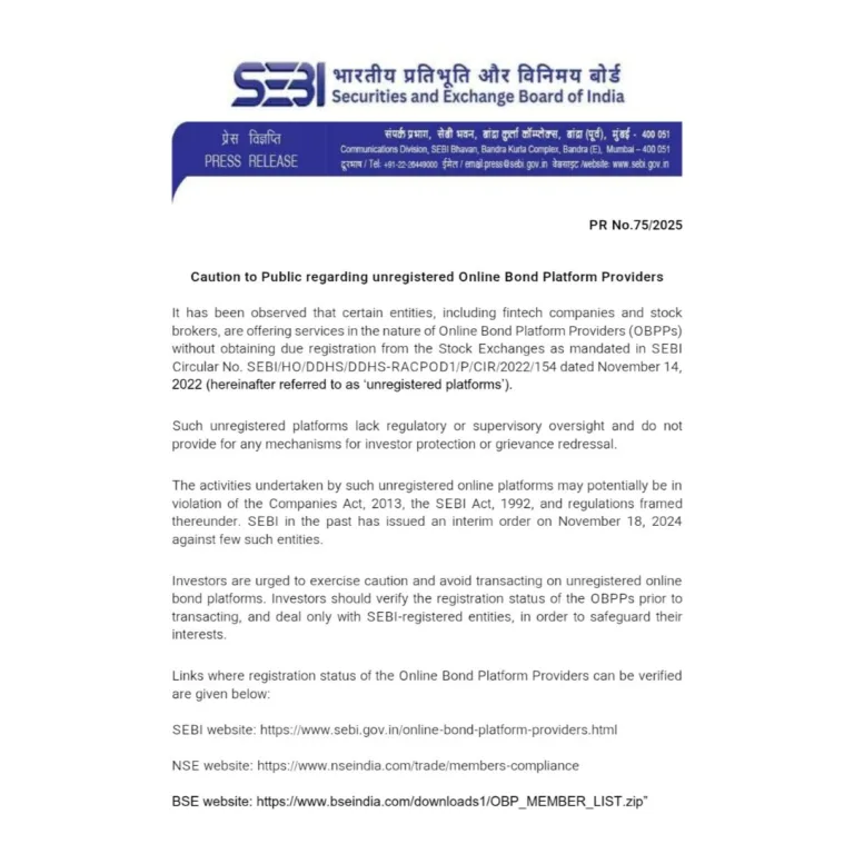 SEBI Caution on Unregistered Online Bond Platforms