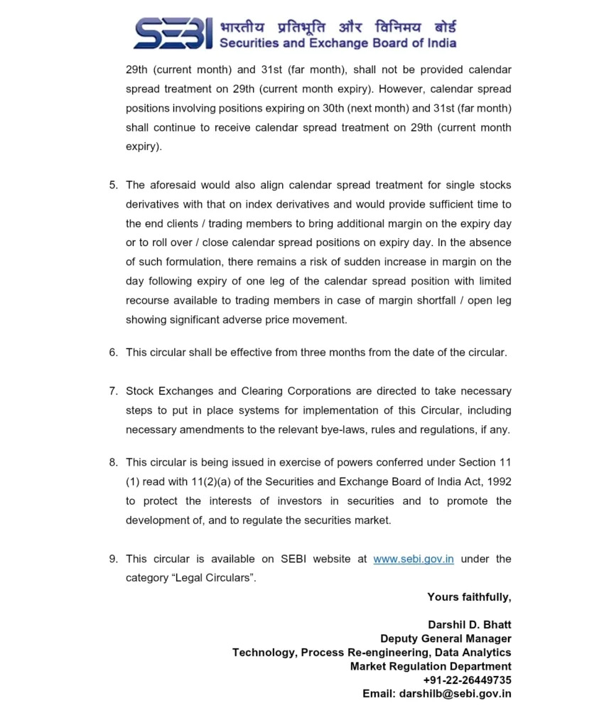 SEBI Removes Calendar Spread Margin Benefit on Expiry Day for Single Stock Derivatives 3 Your Pulse on Stocks, Finance, Markets & the Global Economy 1000178574 BigBreakingWire