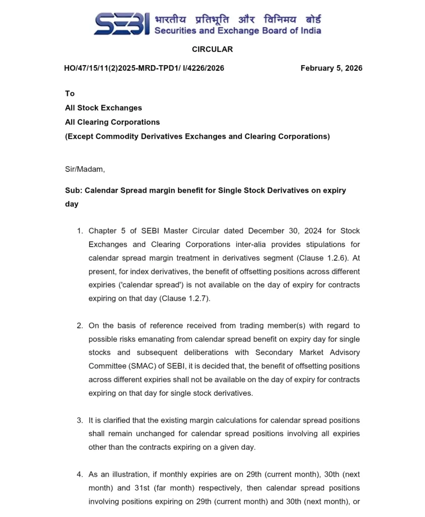 SEBI Removes Calendar Spread Margin Benefit on Expiry Day for Single Stock Derivatives 2 Your Pulse on Stocks, Finance, Markets & the Global Economy 1000178576 BigBreakingWire