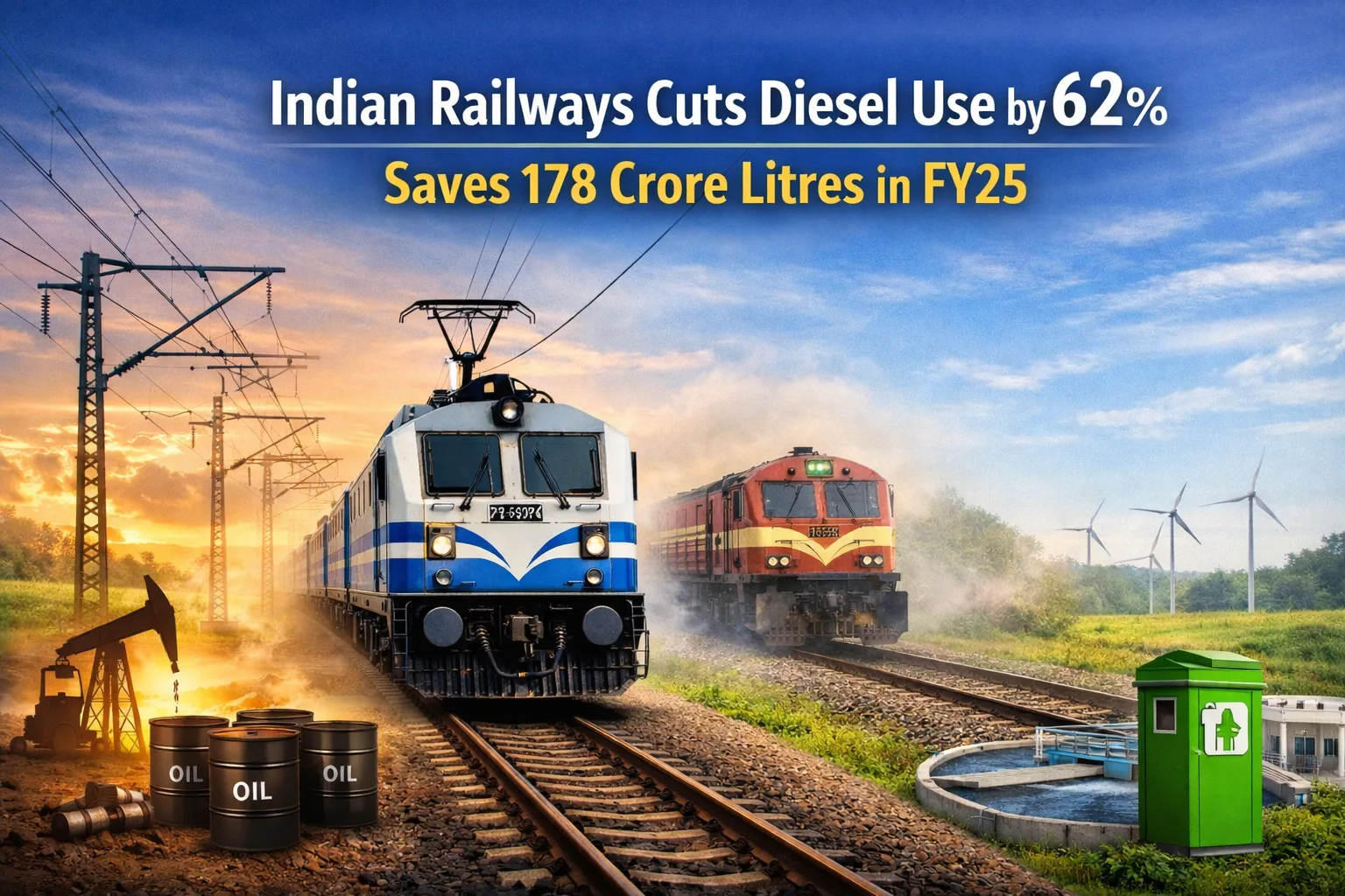 Indian Railways Electrification Cuts Diesel Use by 62%, Saves 178 Crore Litres in FY25 1 Your Pulse on Stocks, Finance, Markets & the Global Economy Indian Railways Electrification Cuts Diesel Use by 62%, Saves 178 Crore Litres in FY25