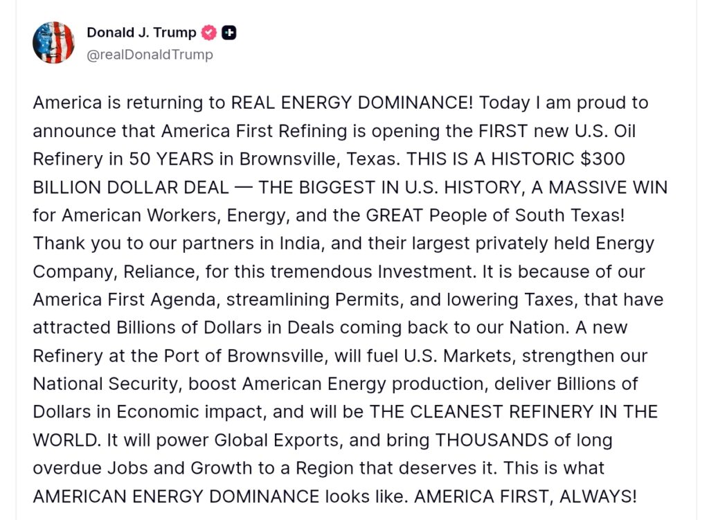 Trump Truth Social Post 