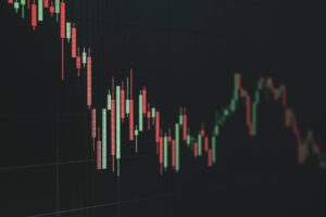 a stock chart with green and red lines