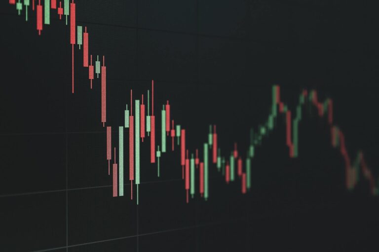 a stock chart with green and red lines