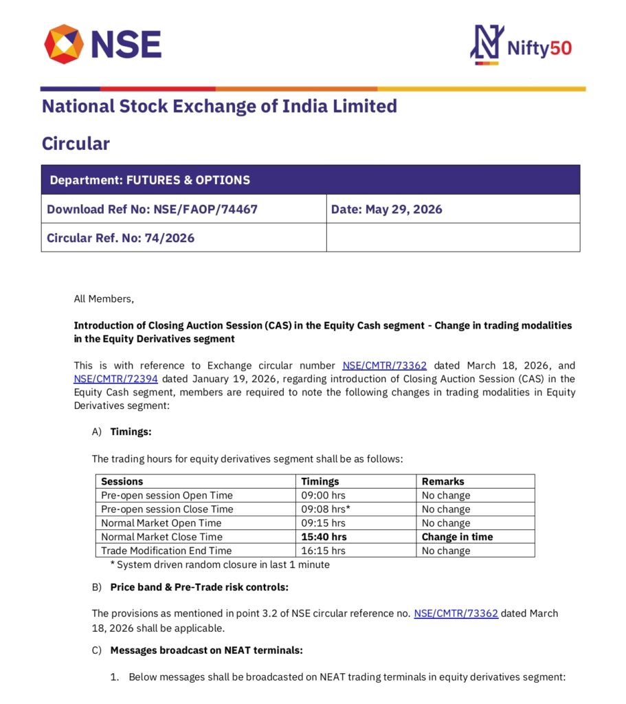NSE Extends F&O Trading Till 3:40 PM Under New CAS Rules NSE Extends F&O Trading Till 3:40 PM Under New CAS Rules