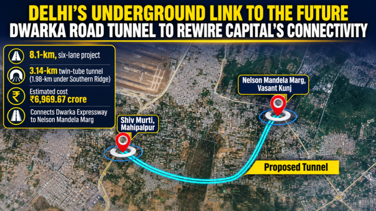 Dwarka Road Tunnel project connecting Dwarka Expressway with South Delhi through a 3.14-km twin-tube tunnel